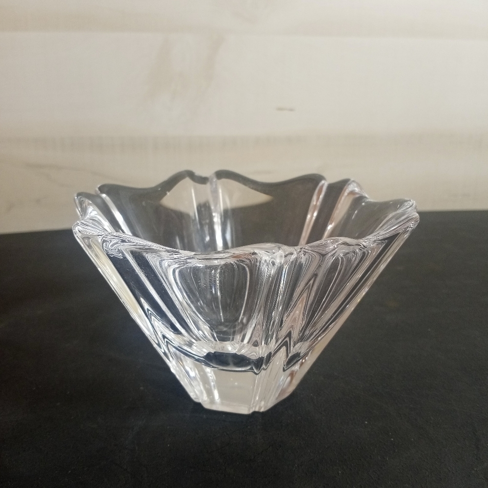 Orrefors Crystal Flower Bowl by Lars Hellisten Sweden candy dish 1970 Vintage
